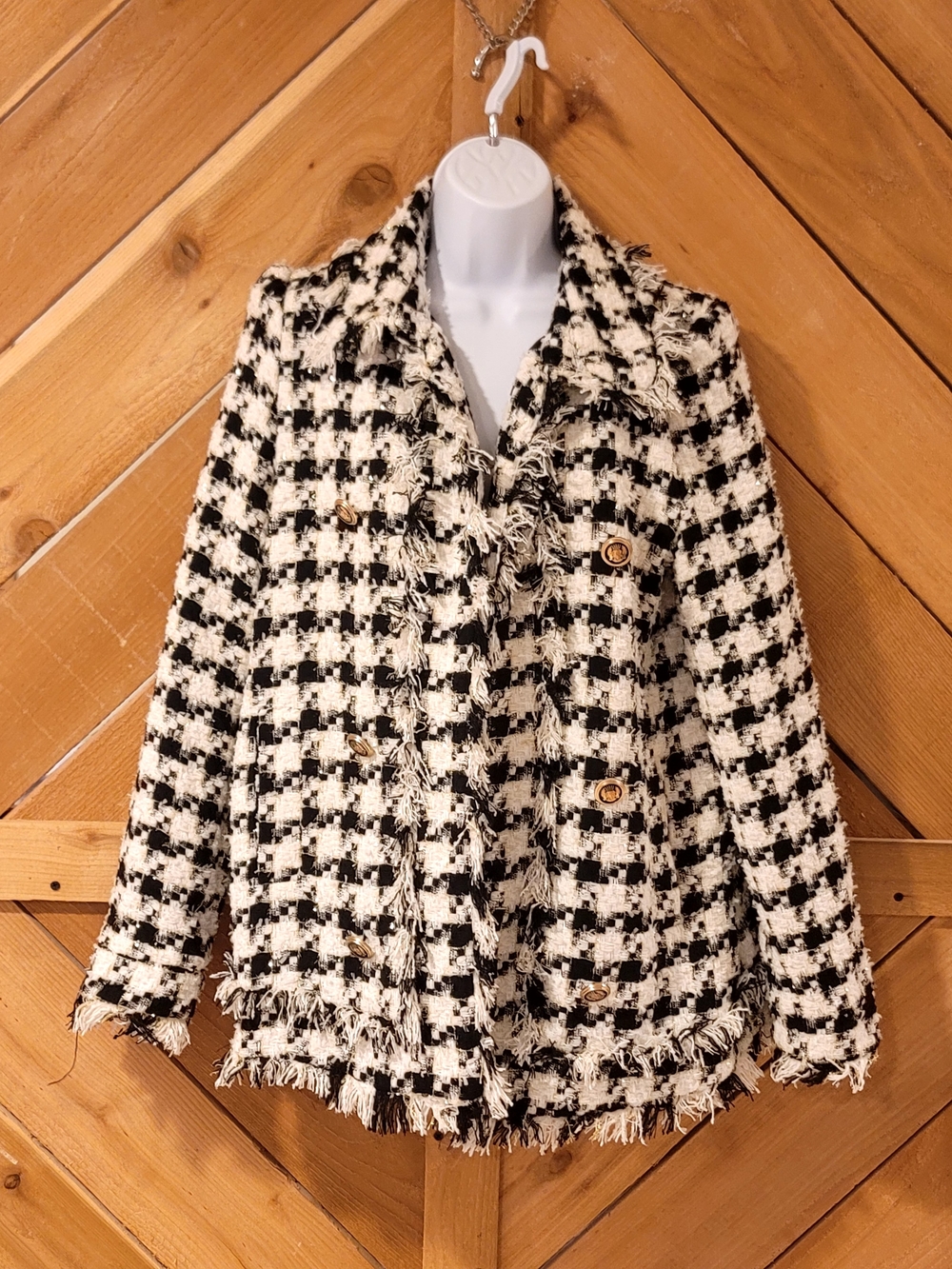 Classic Black & White Tweed Fringe Jacket - Women